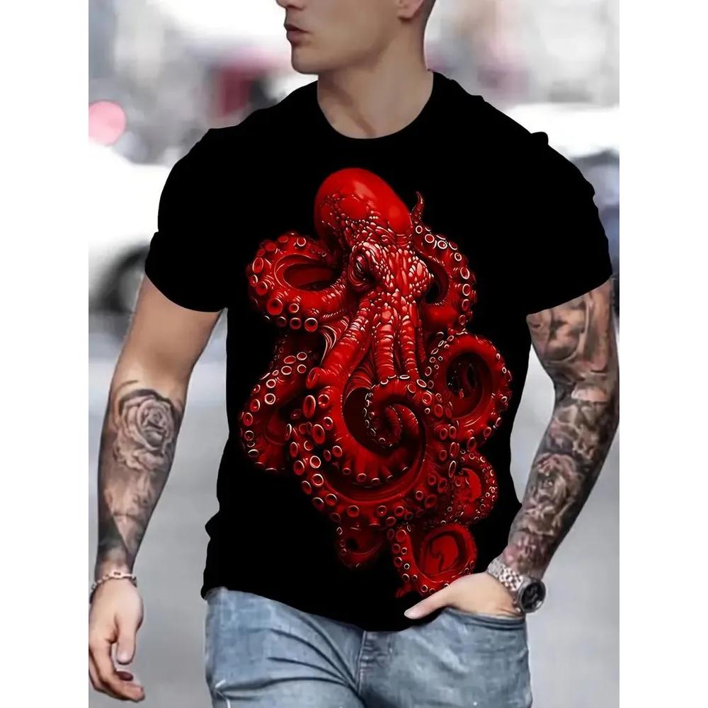 Comfortable Simple Men's Short-sleeved Fashion Versatile Animal Print Top Casual Daily T-Shirts Men’s