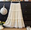 Elegant French-Style Lace-Trim High-Waisted A-Line Skirt for Women - Autumn/Winter Collection