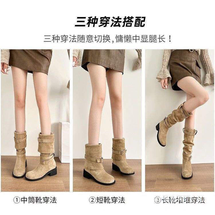 Herbst mit Stiefelstiefeln Damen Plateau Mittelschaft Braune Plüschstiefel Maillard Stiefel