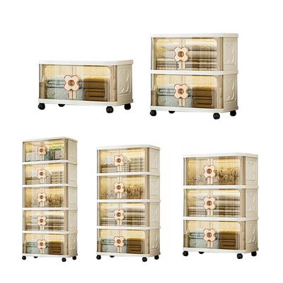 Stackable Storage Bins Foldable Storage Boxes Collapsible Storage Bins with Doors And Wheels Rolling Multi-tier Folding Cabinet for Home Bedroom