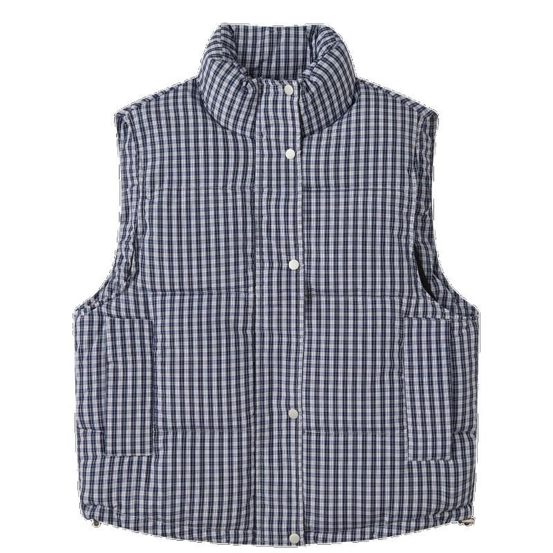 

New Cotton Clothes, Vest, Women s Blue Plaid Vest, Stacked Wearing Loose Korean Version of Winter Thickened Warm Jacket S