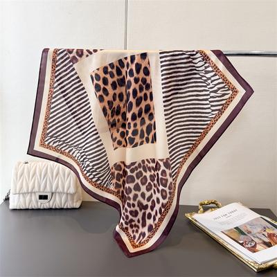 Fashion Leopard Printed Designer 70Cm Square Silk Women's Scarf Satin Scarves Shawl Headband Bandana Hijab Wrap