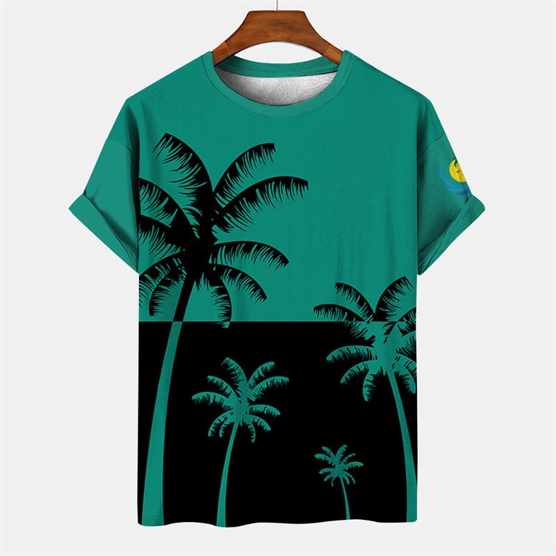 T-shirt Hawaiana da Uomo Stampata 3D, Maglietta Casual Estiva a Maniche Corte con Girocollo, Top con Stampa di Palma