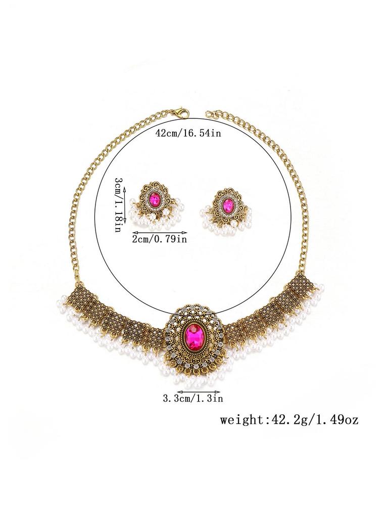 Cross-Border Ethnic Rhinestone Tassel Necklace & Earring Set
