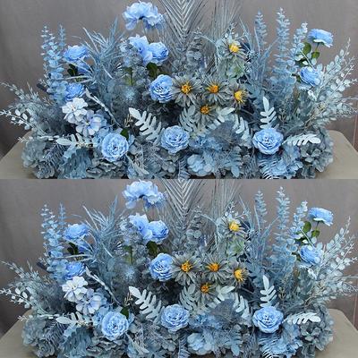 Décoration d'Allée de Mariage Rangée de Fleurs Artificielles Bleues