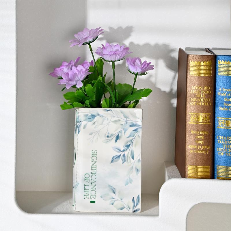 European Ceramic Book Vase Creative High-end Flower Arrangement Container Living Room Office Desktop Book Vase Home Decoration