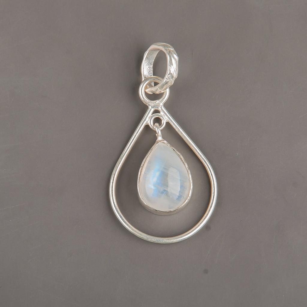 Regenbogenmondstein Edelstein 925 Sterlingsilber Schmuck Handgefertigter Anhänger 1,60" PP-3-29