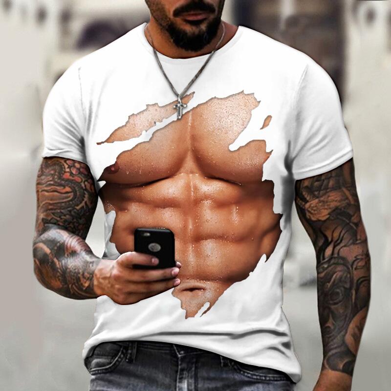 Summer Abstract Funny Pectoral Muscles T Shirts For Men Casual 3D Print Tee Hip Hop Harajuku Personality Round Neck Short Sleeve