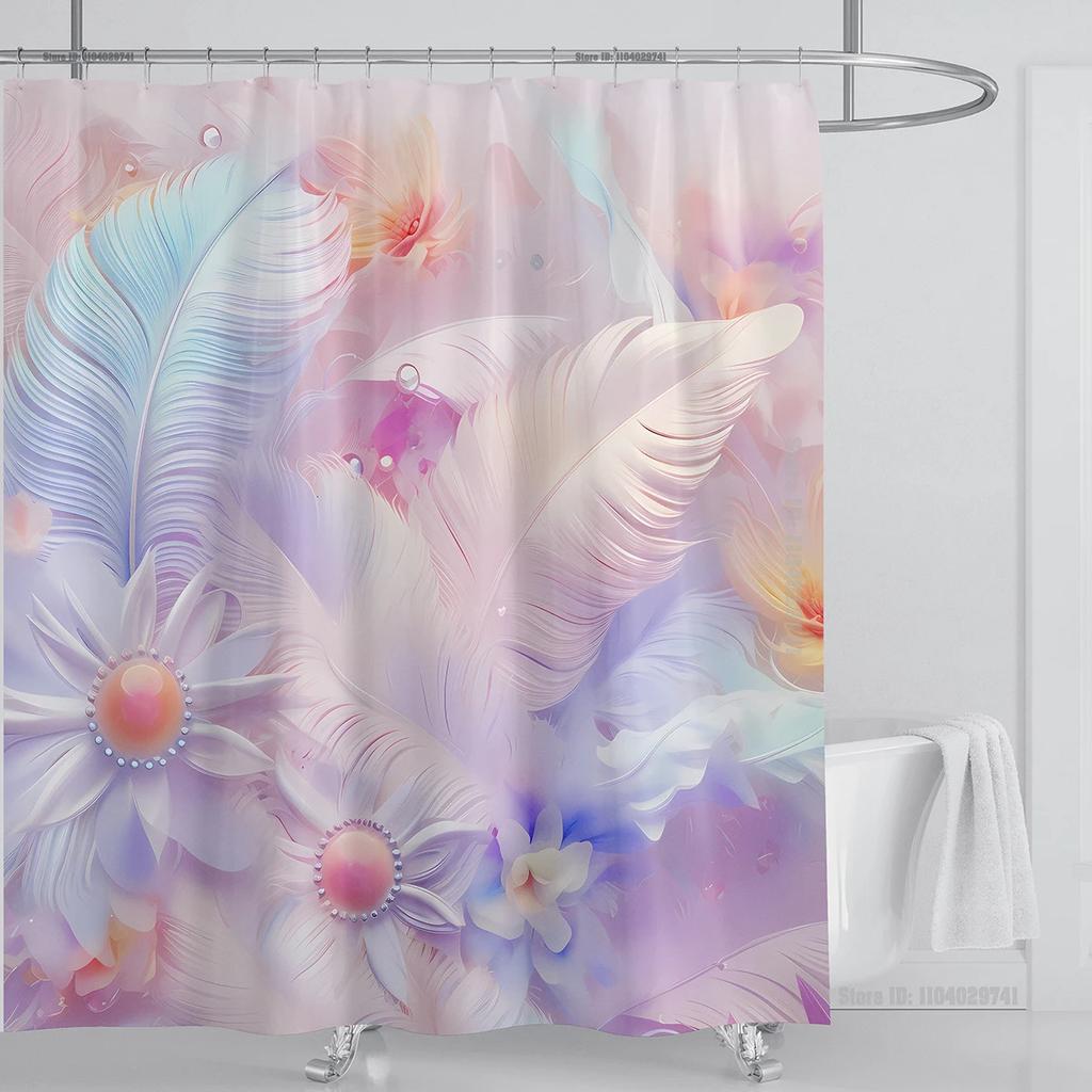 3d Flower Floral Shower Curtain Waterproof Shower Curtain Polyester Fabric 3D Printed Curtain Bathroom Decoration with Hooks