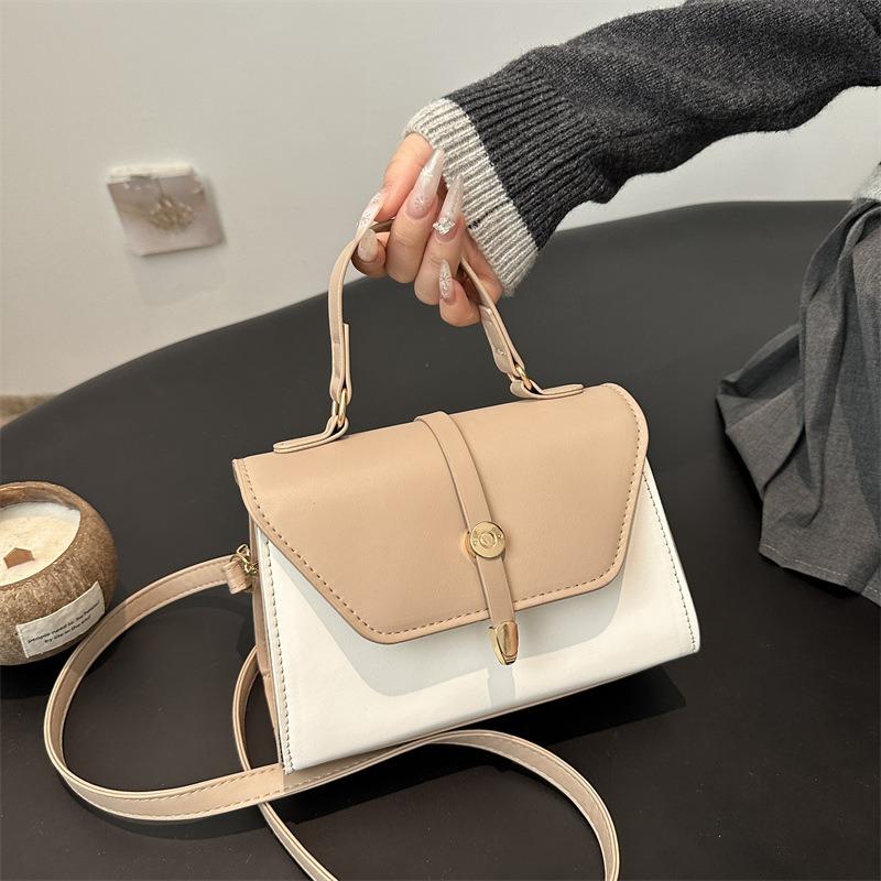 Fashion Simple Contrasting Color Texture Handbag Small Square Bag Personalized Color Scheme Design Simple Trend Shoulder Messenger Bag Women