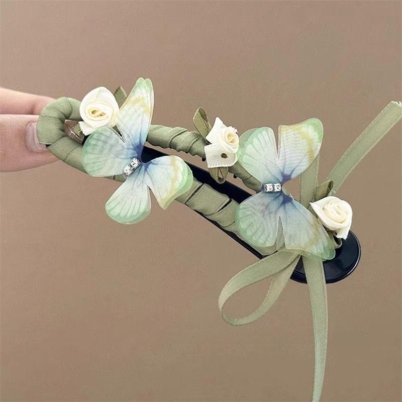 Green Butterfly Hair Clip Womens Back of The Head Hair Clip New Chinese Style Hair Accessory