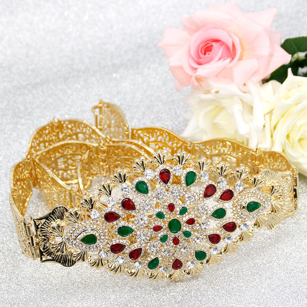 Goldfarbener Charm-Kristallgürtel, Taillenkette, Strassgürtel, verstellbare Länge, Braut- und Hochzeitsschmuck