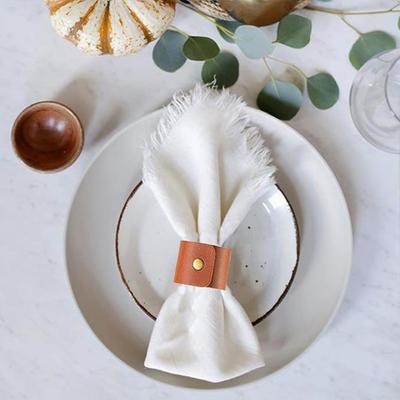 12 PCS Vintage Buckle Napkin Holder for Table Decor, Leather Napkin Rings Wedding Table Napkin Ring Ornaments Classic Brown Leather Napkin Rings