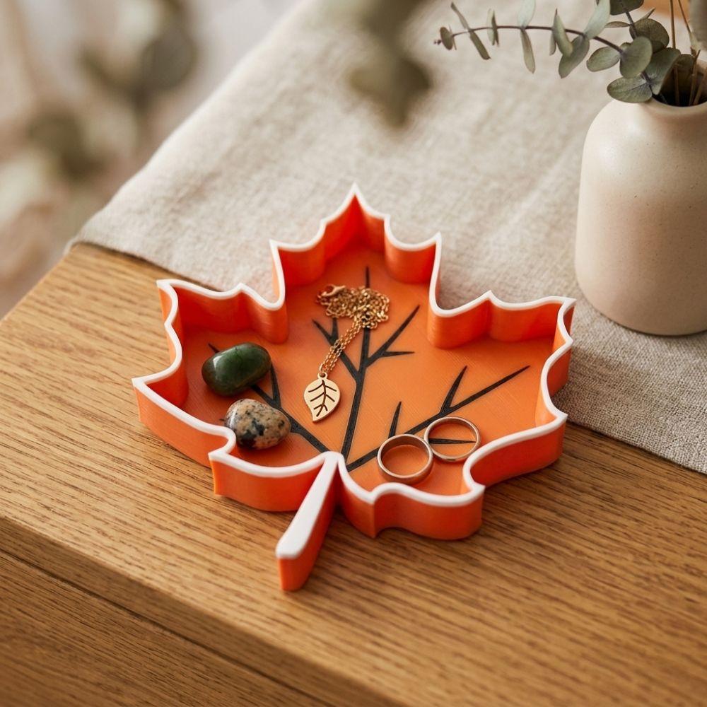 3D Printed Autumn Leaf Storage Tray Plastic Desktop Jewelry Holder Desk Decor