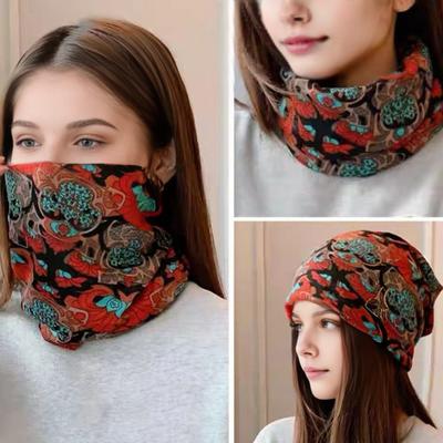 Kadın Termal Şapka Bisiklet Boyunluk Hafif Renkli Baskılı Kafa Bandı Yüksek Esneklik Kaymaz Eşarp Soğuk Sıcak Hava Çok Fonksiyonlu