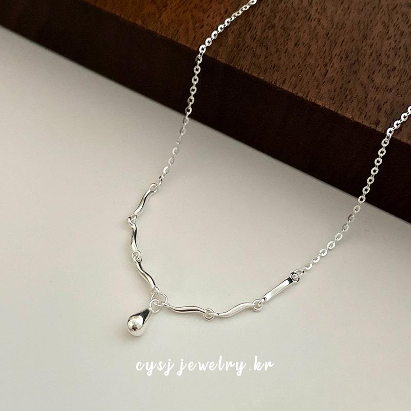 Cui Yan S925 Sterling Silver Wave Water Drop Necklace for Women - 2025 Korean Style, Celebrity-Inspired Collarbone Chain.