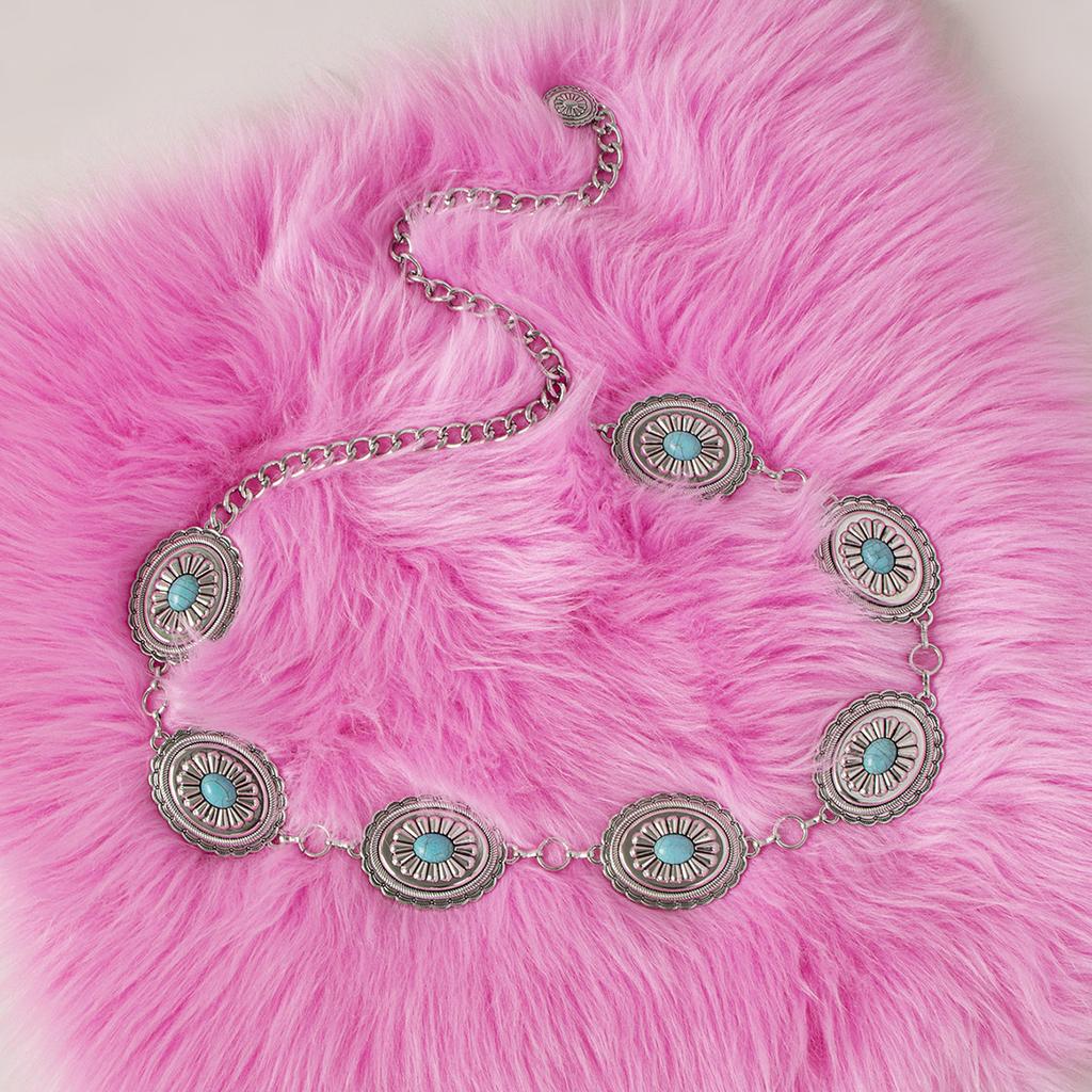 Spring New Heavy Industry Thick Thick Chain Turquoise Western Style Women's High-end Waist Chain Metal Ethnic Style Belt