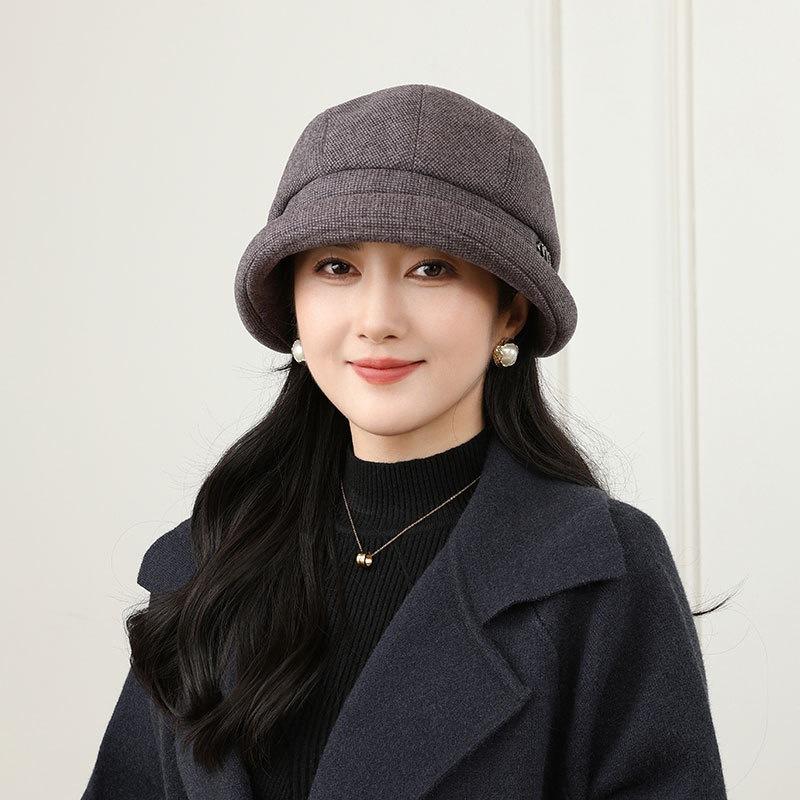 Middle-Aged And Elderly Women'S Season Peaked Hat Mother Warm Thickened Woolen Grandma Basin Hat Casual Bucket Hat