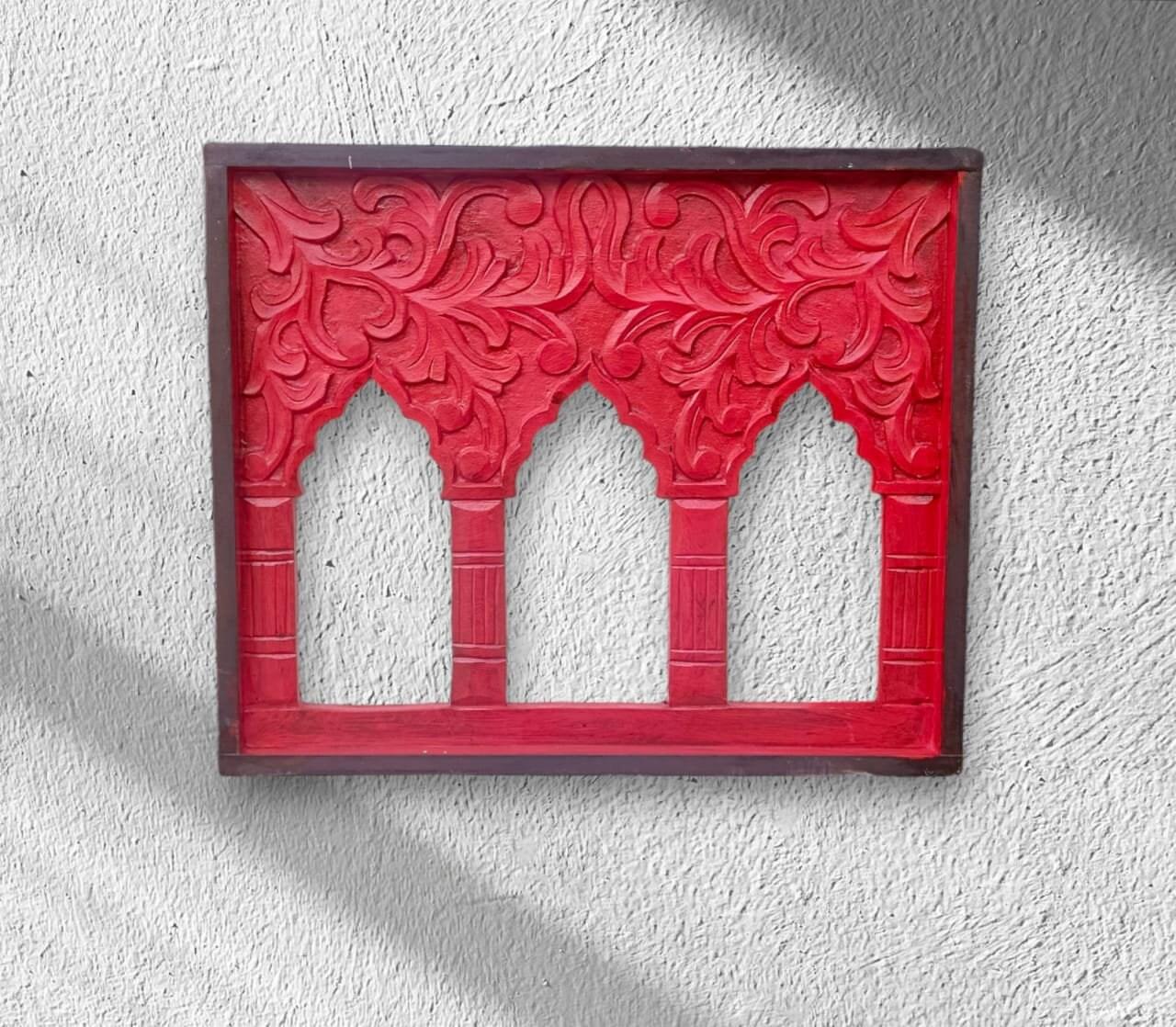 

Hand Carved Wooden Jharokha Wall Decor: Hand Painted Indian Frame різнокольоровий