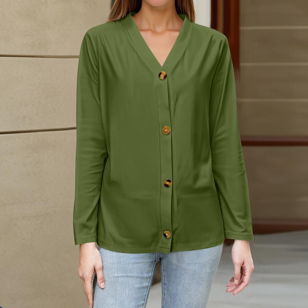 Damenmode Lässig Einfarbig Button-Down Hemd Langarm Oberteile