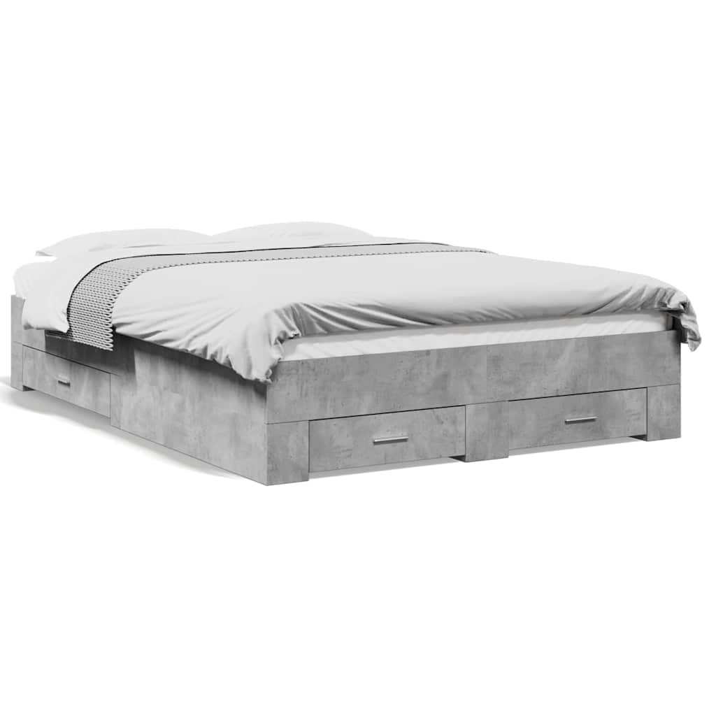 Bed Frame with Drawers Concrete Grey 120x190 cm Engineered Wood