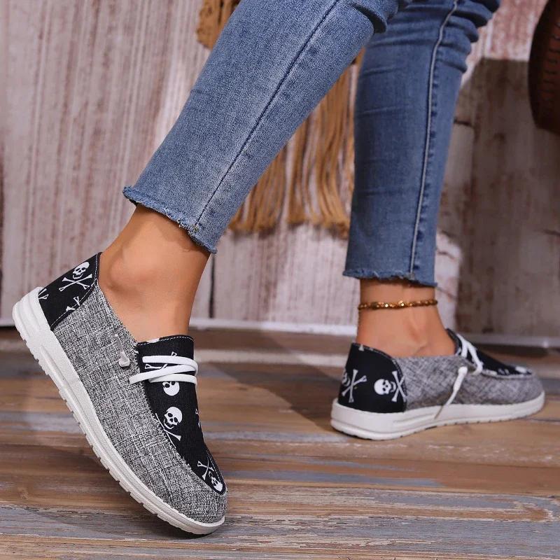 Women Vulcanize Shoes Flat Lace-up Canvas Shoes  Autumn Ladies Design Casual Shoes Ladies Breathable Trainers Fashion Shoes