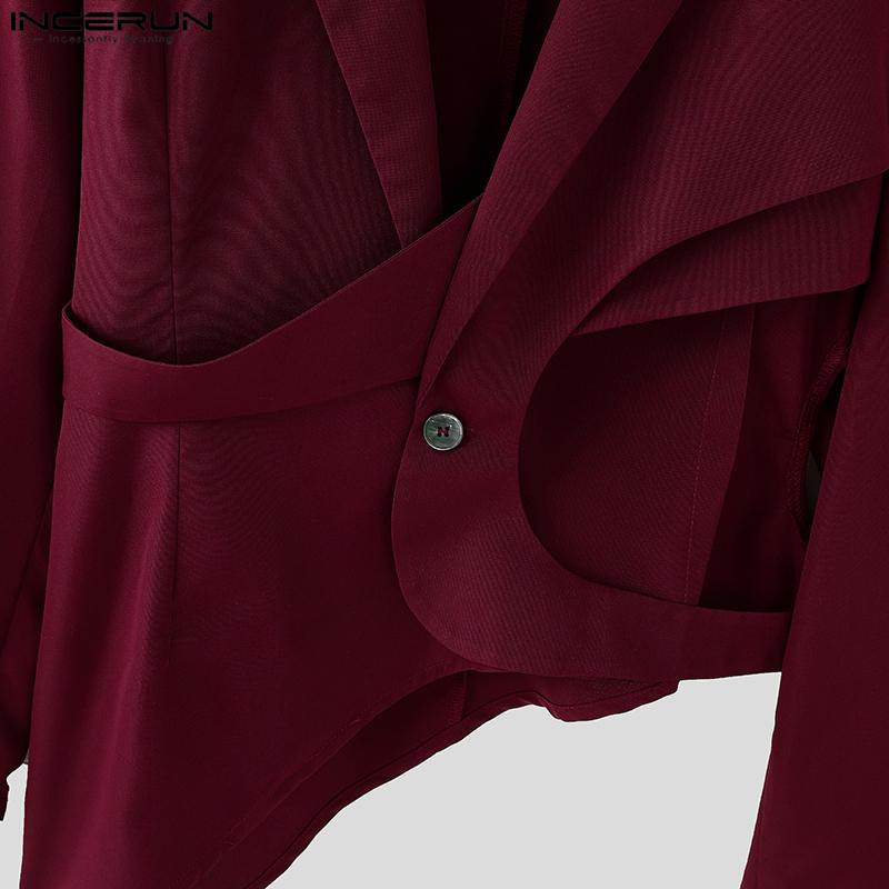 INCERUN Blazer cu mânecă lungă cu un buton pentru bărbați, paltoane neregulate