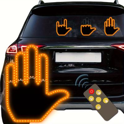 Glogesture Handlicht fürs Auto, 4-in-1 Road Rage LED-Schild fürs Auto, Fingerlicht mit Fernbedienung, Fingerflimmern für Autofenster, cooles Autozubehör