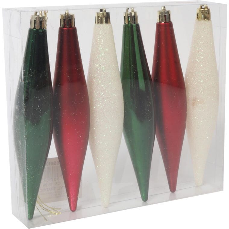 Set of 6 Elegant Plastic Icicle Baubles 15 cm for Christmas Decorations