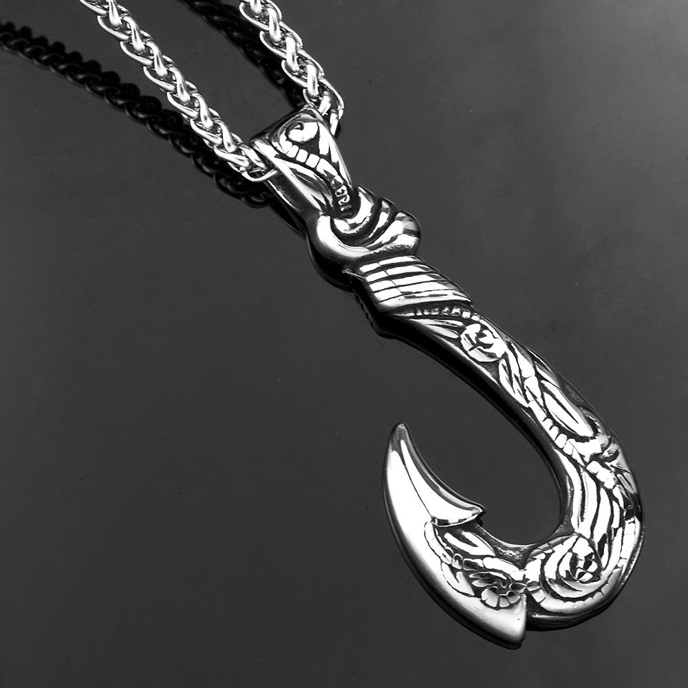 European and American Retro Men's Jewelry Stainless Steel Pendant Personalized Fishing Gear Fish Hook Necklace