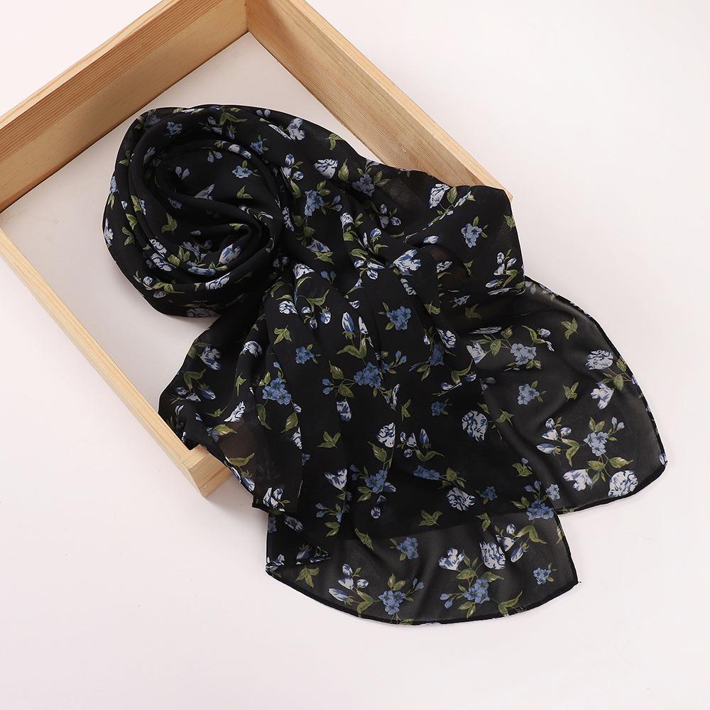 New Printed Hijabs Shawl Bubble Chiffon Hijabs Woman Design Flower Shawls Muslim Scarves Headscarf Wraps Turbans Long Scarves