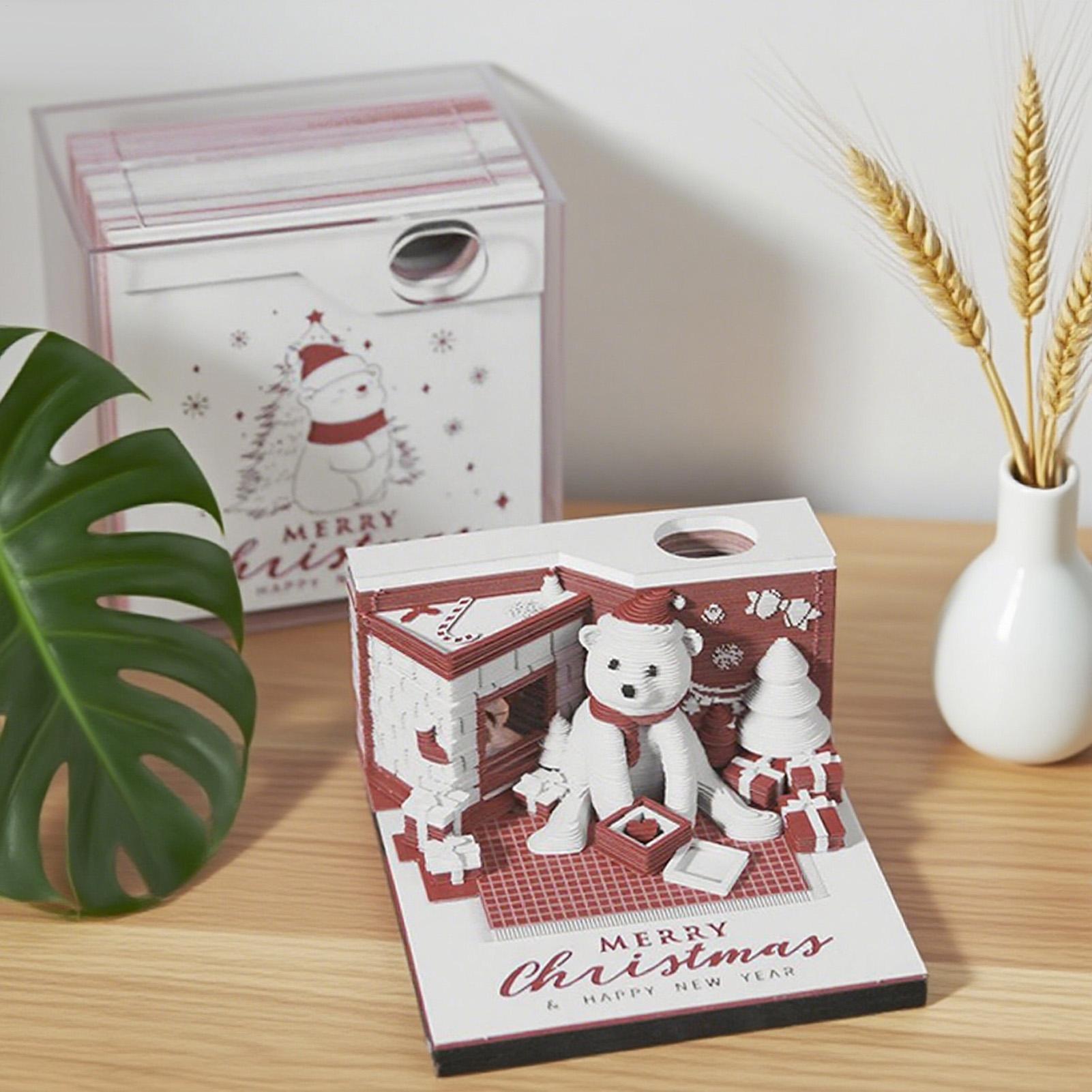 3D Calendar 2026 Desk 3D Paper Art Christmas Bear Desktop Calendar Desktop Accessories Planning Home Decor for Home Family M