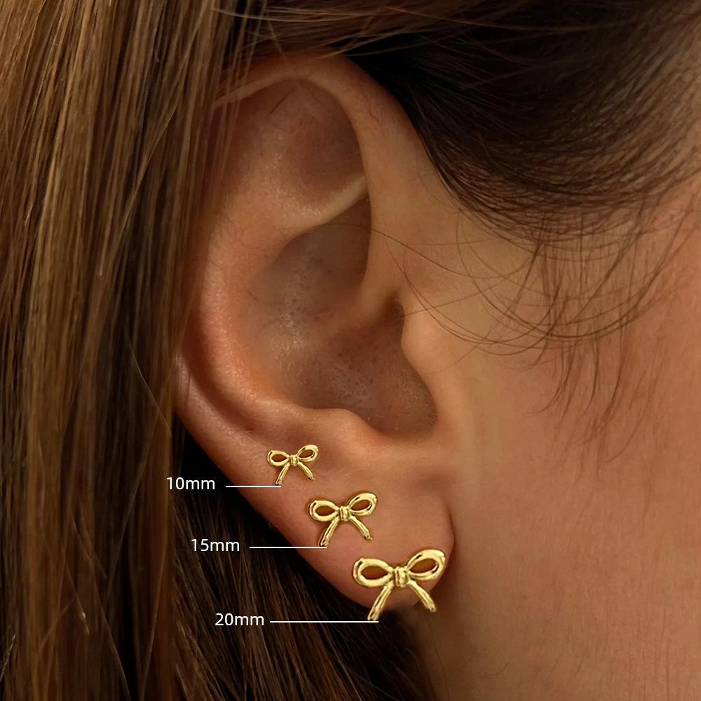 Minimalistische Niedliche Große-Mittlere-Kleine Schleifenohrringe für Damen Mädchen Neu Trendig Vergoldete Schleifenkonten Ohrstecker Piercing Schmuck Geschenk