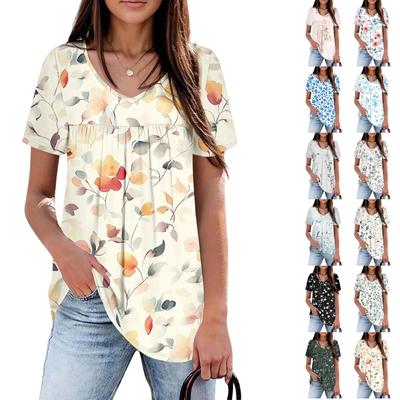 Women's Casual V-neck Short-sleeved Chest Pleated Short-sleeved Top
