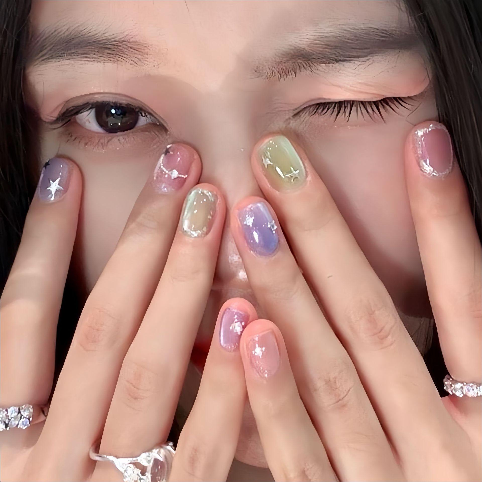 Dopamine ins wind summer clear cat eye high-end pure handmade wear nail nail piece fake nail patch XS