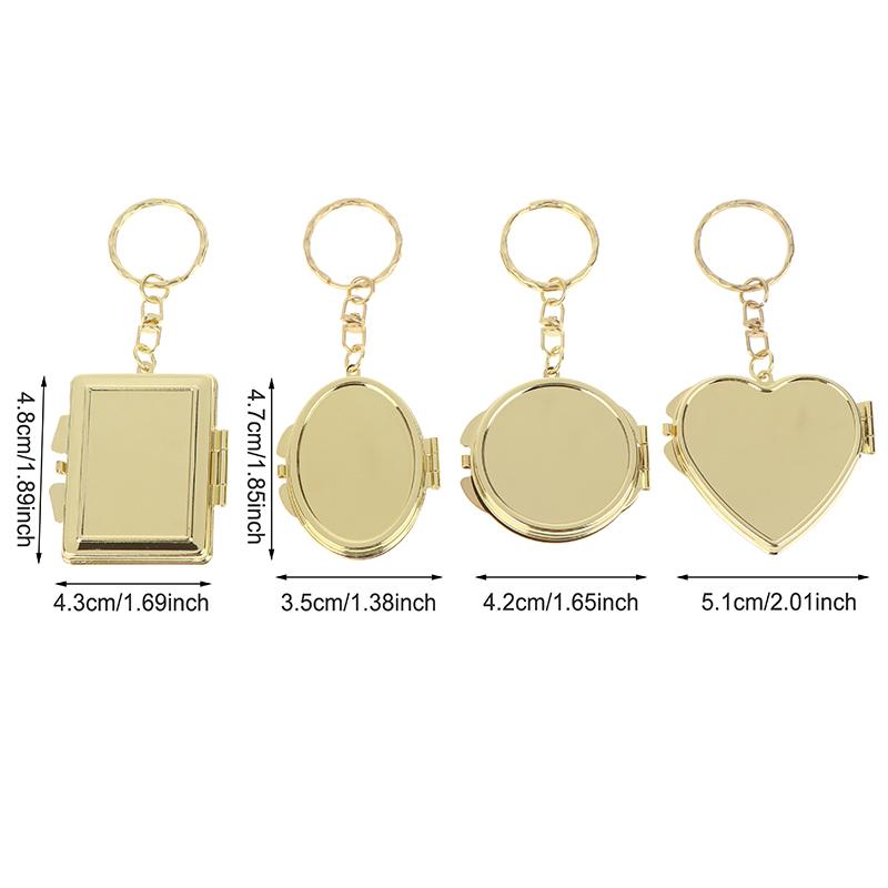 Mini Folding Mirror Keychain, Round Heart Oval Square Shape Double Sided Cosmetic Mirror, Metal Makeup Mirror