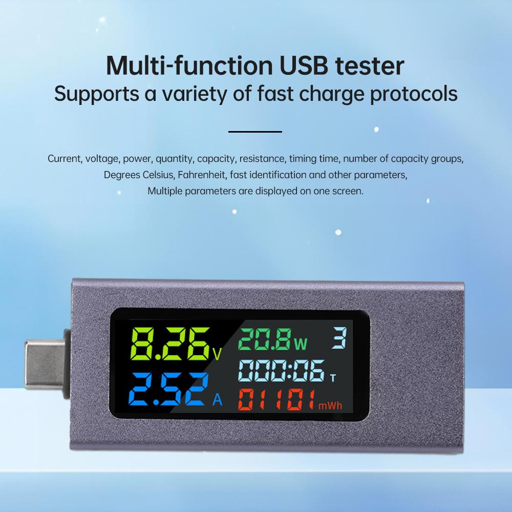 USB+Type-C Multifunktions-Spannungs-/Strom-/Leistungsmesser IPS Farbdisplay Kapazitätstester Unterstützung PD3.0/PPS/QC3.0/AFC/PE
