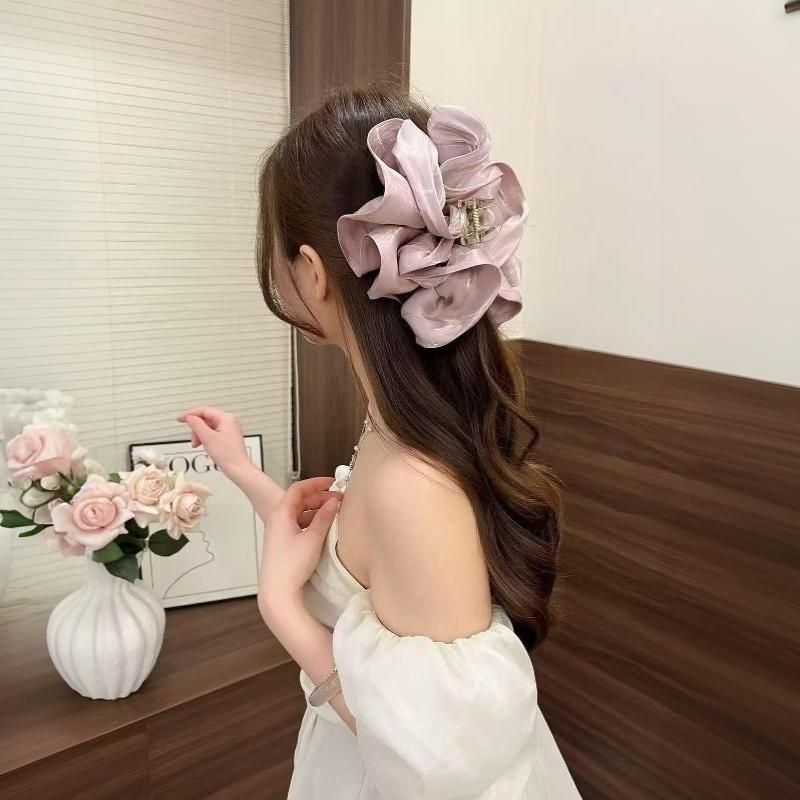 Soft Pleated Chiffon Flower Banana Hair Clips Anti Slip Elegant Barrettes For Women Daily Wedding Party Hair Accessories