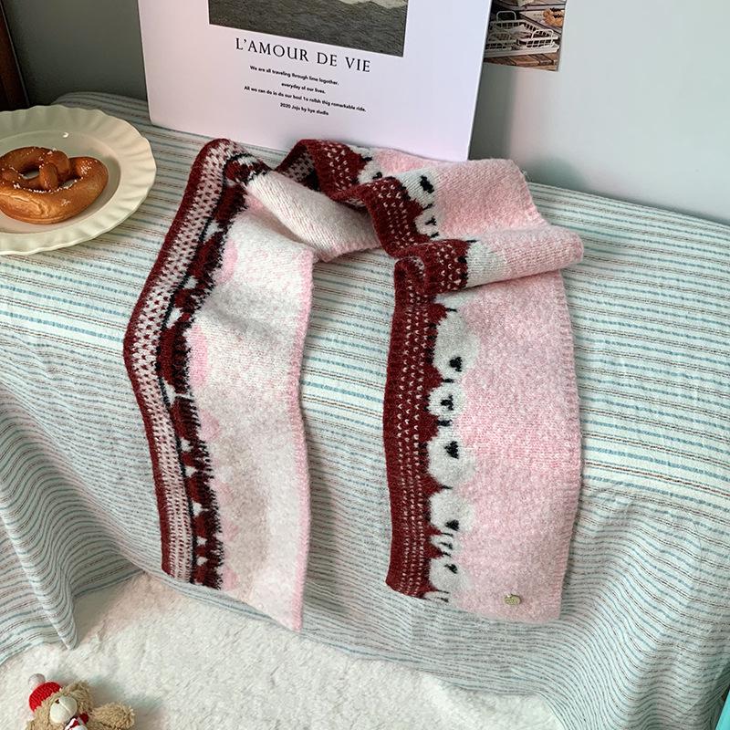 Luochi Sweet Sheep Knit Scarf: Cozy Jacquard Neck Gaiter for Autumn/Winter, Perfect for Students and Couples