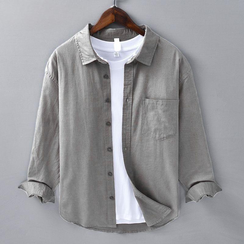 Men's Linen Long Sleeve Shirt Lightweight, Breathable, Vintage-Inspired Business Casual Shirt for Spring Summer Fashion
