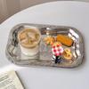New Stainless Steel Floral Dining Tray Rectangular French Vintage Refreshment Pallet Cake Plate Restaurant Commercial Storage