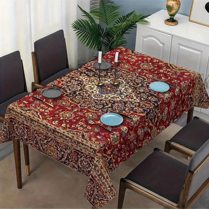 1pc Red-Brown Persian Pattern Decorative Tablecloth. Soft, fashionable and beautiful with intricate patterns. yzb
