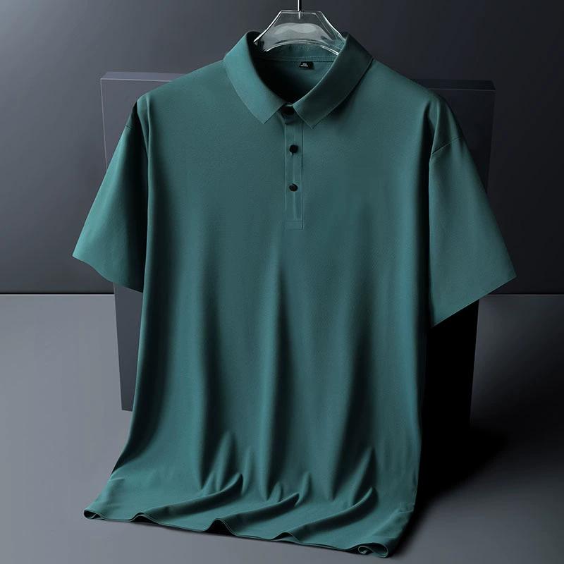 Spring Summer Men's Ice Silk Polo Shirt Men's Short Sleeve Large Thin T-shirt Cool Relaxed Polo Neck Half Sleeve T-shirt Solid Color Shirt