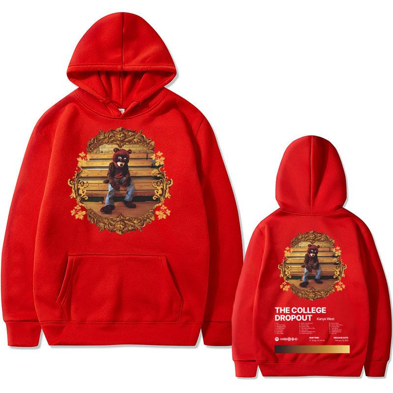 Rapper Kanye West The College Dropout Hip Hop Musikalbum Grafik Hoodie Herren Lässiges Übergroßes Sweatshirt Herren Schwarz Streetwear