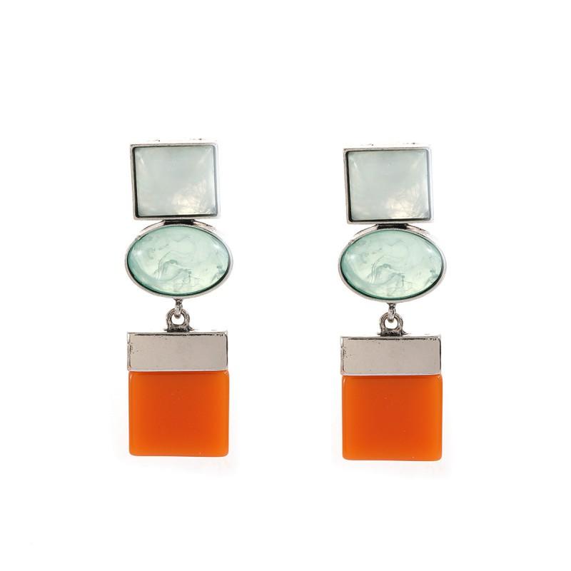 Bold Geometric Earrings Women Zinc Alloy Statement With Color Block Design In Green Blue Red