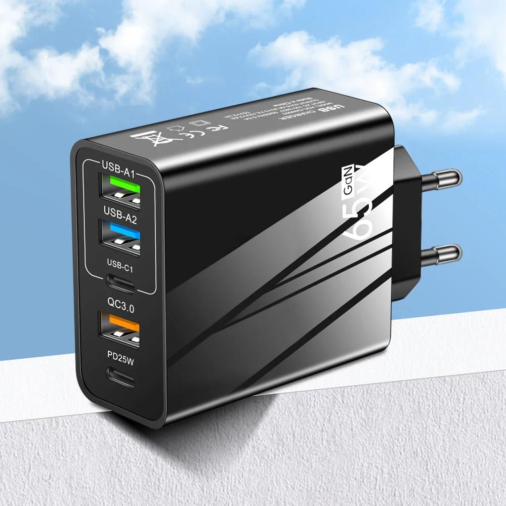 65W Rychlá Nabíječka Mobilní PD Nabíjení 3 USB Type-c Cestovní Nabíječka s Více Rozhraními 3.1A Pro Samsung Xiaomi iphone EU US UK Adaptér