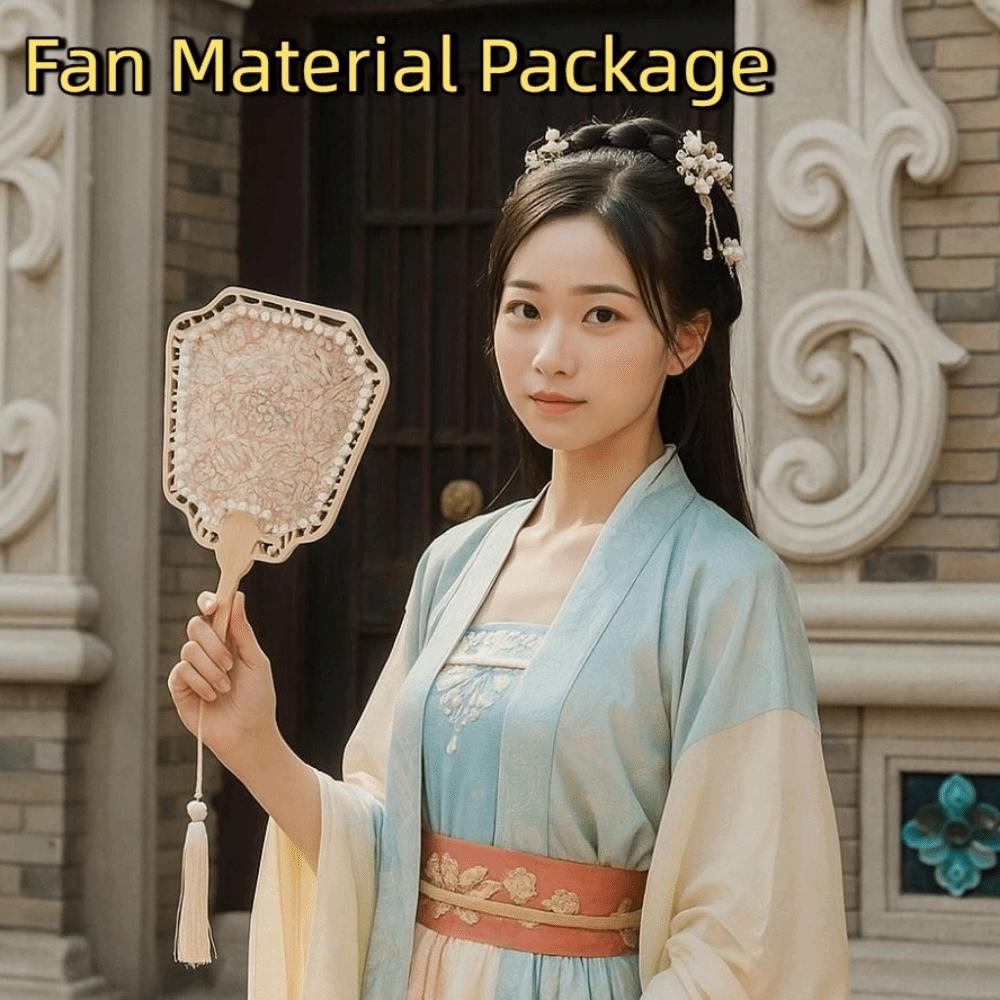 Chinese Style Handheld Fan Vintage Handmade Ancient Style Fan DIY Material Pack with Tassel Embroidery Fan Dance Performance