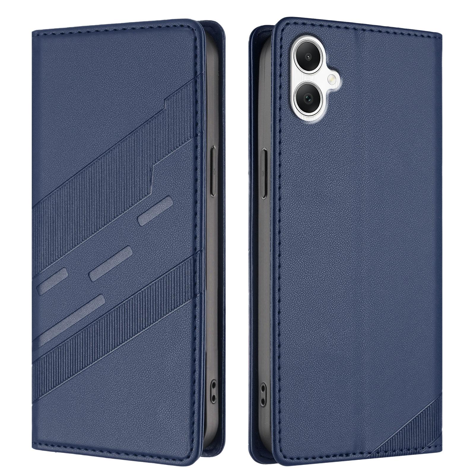 

For Samsung Galaxy A06 4G Phone Cases Punk Style Imprinted Wallet Stand Leather Cover Dark Blue