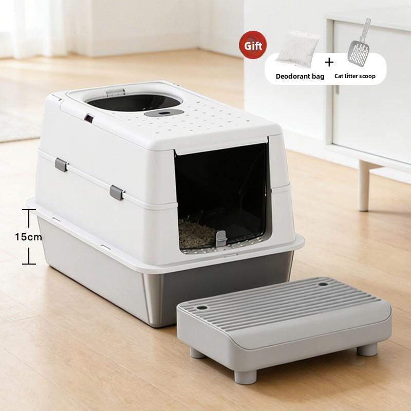 Stainless Steel Closed Cat Litter Box, Fully Closed Flip, Oversized, Heightened and Thickened Anti-splash Top-entry Cat Toilet