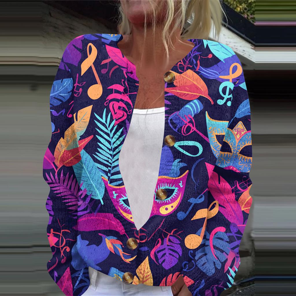 Dámská módní pletená svetrová bunda s dlouhým rukávem a zapínáním na knoflíky